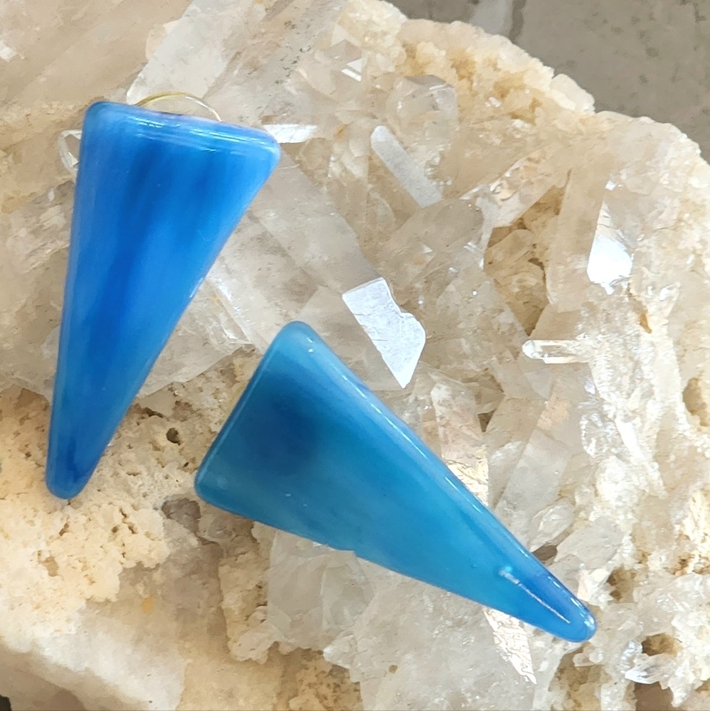 Vintage Handmade Glass Triangular Stud Earrings